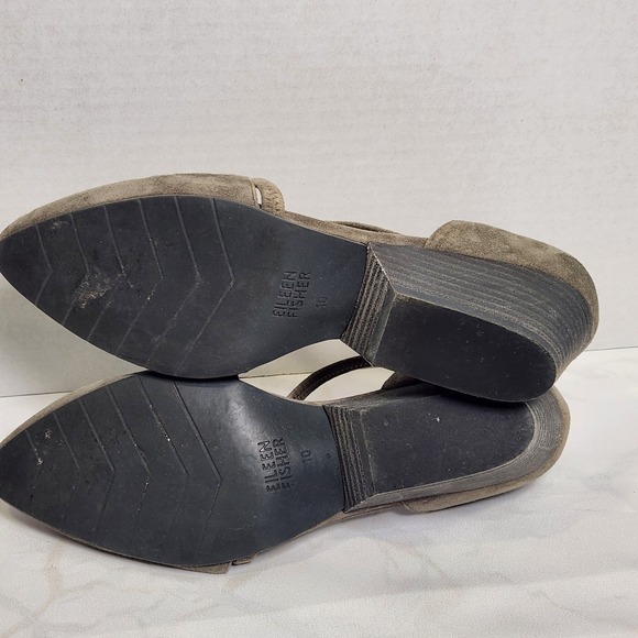 Eileen Fisher Gray Suede Crisscross Heels - Picture 9 of 10